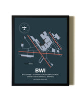 Slate Framed Baltimore/Washington International Thurgood Marshall Airport wall art poster in black frame