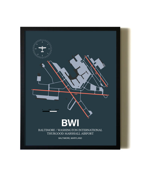 Slate Framed Baltimore/Washington International Thurgood Marshall Airport wall art poster in black frame