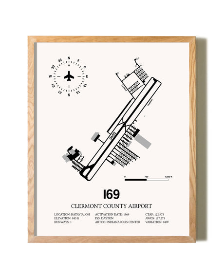 Clermont County Airport framed print in natural wood frame