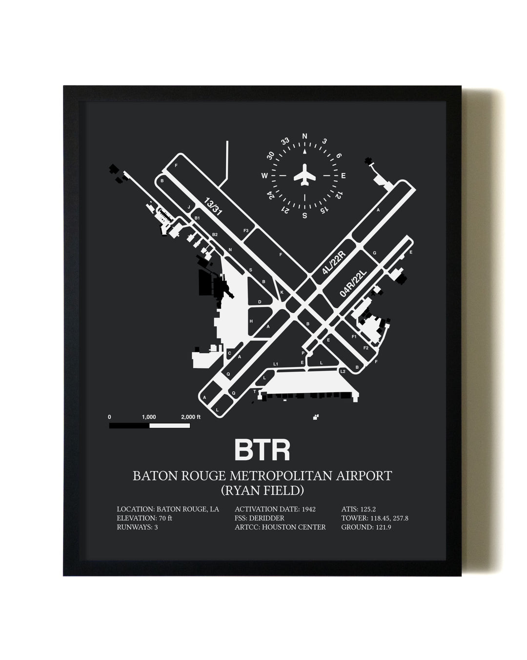 Unframed Baton Rouge Metropolitan Airport (Ryan Field) map print poster
