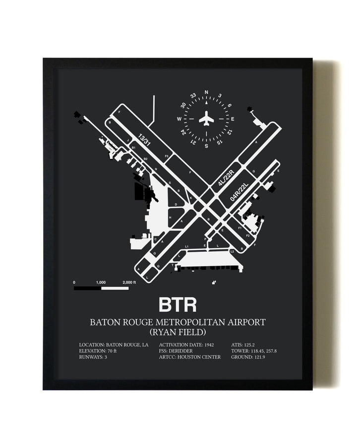 Unframed Baton Rouge Metropolitan Airport (Ryan Field) map print poster