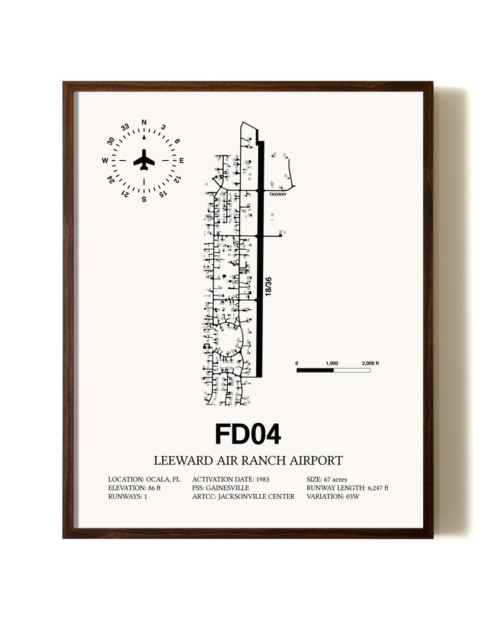Leeward Air Ranch Airport aviation print in walnut frame
