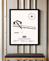 Padgham Field Airport framed poster displayed in an airplane hangar
