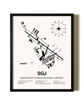 Framed Northeast Florida Regional Airport wall art poster in black frame
