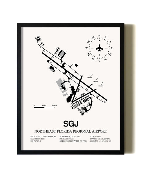 Framed Northeast Florida Regional Airport wall art poster in black frame