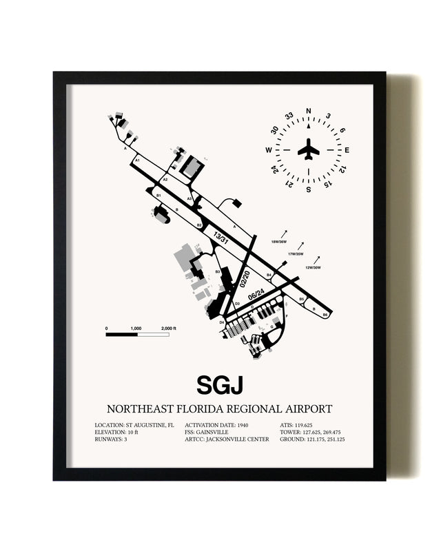 Framed Northeast Florida Regional Airport wall art poster in black frame