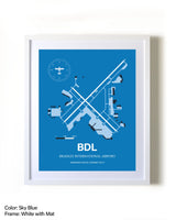Bradley International Airport framed wall art in white frame with mat
