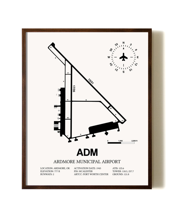 Ardmore Municipal Airport aviation print in walnut frame