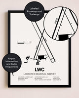 Framed Lawrence Regional Airport layout wall art poster
