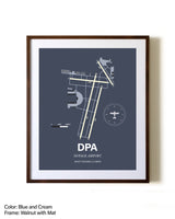 DuPage Airport aviation print in walnut frame with mat