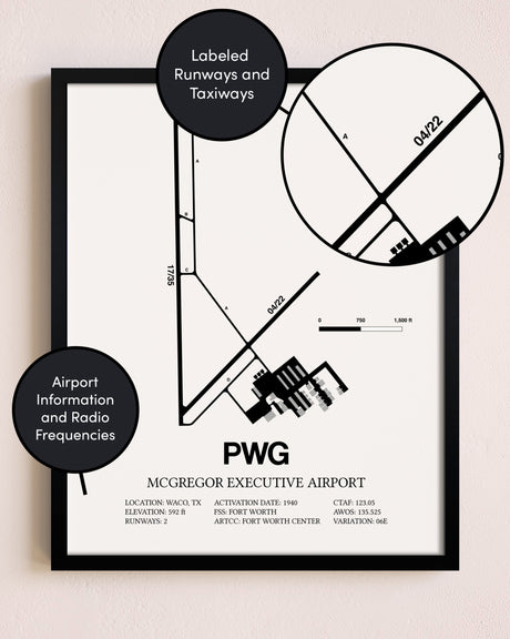 Framed McGregor Executive Airport layout wall art poster