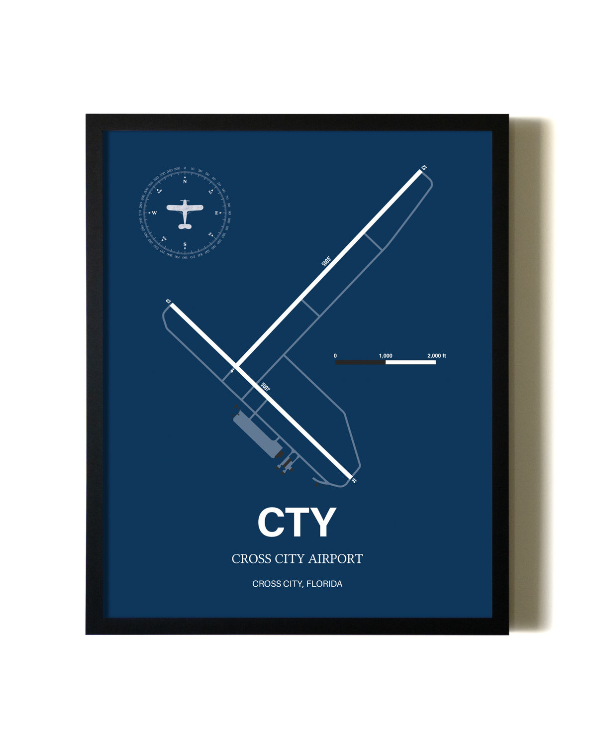 Aviation Blue Framed Cross City Airport layout wall art poster