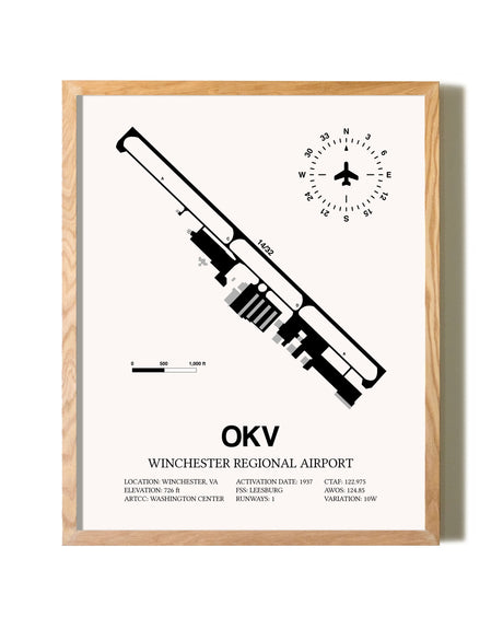 Winchester Regional Airport framed print in natural wood frame