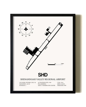 Framed Shenandoah Valley Regional Airport wall art poster in black frame