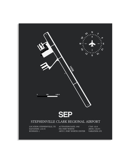 Gray Framed Stephenville Clark Regional Airport layout wall art poster