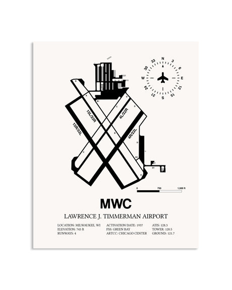 Gray Lawrence J. Timmerman Airport framed poster displayed in an airplane hangar