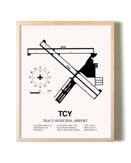 Tracy Municipal Airport framed wall art in white frame
