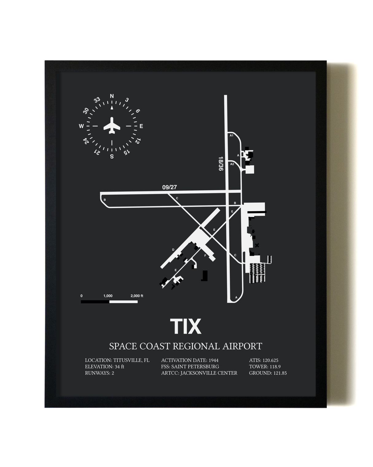 Unframed Space Coast Regional Airport map print poster