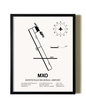 Framed Monticello Regional Airport wall art poster in black frame