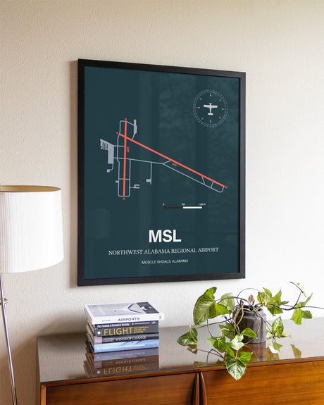 Framed Northwest Alabama Regional Airport layout wall art poster