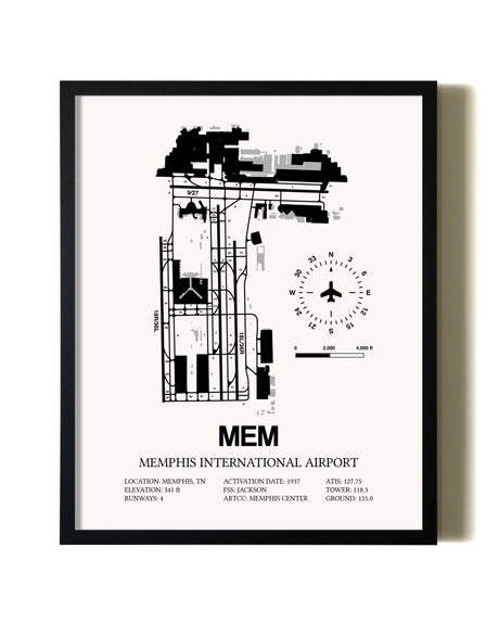 Framed Memphis International Airport wall art poster in black frame