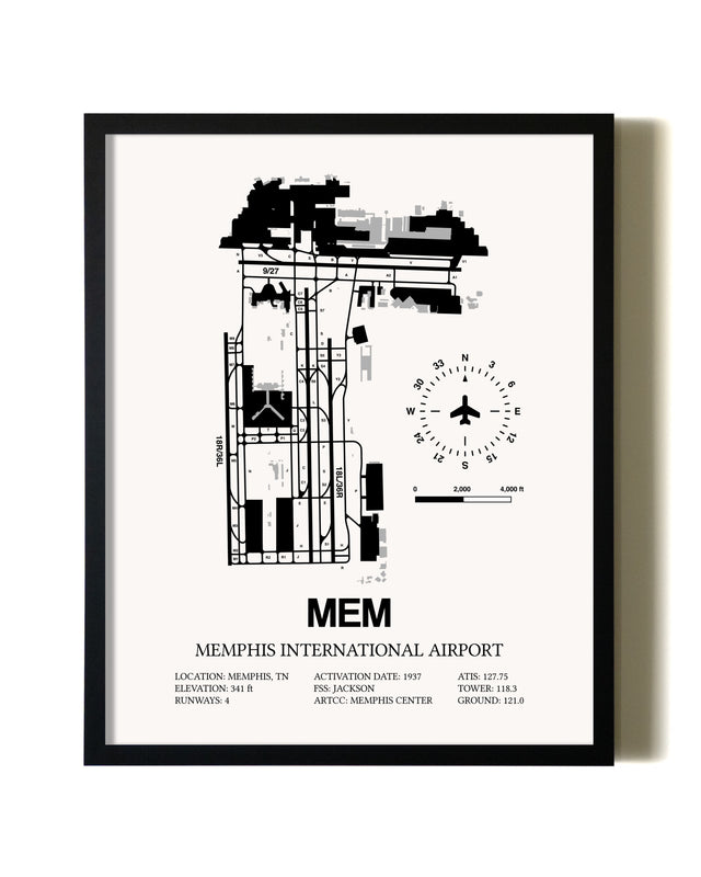 Framed Memphis International Airport wall art poster in black frame