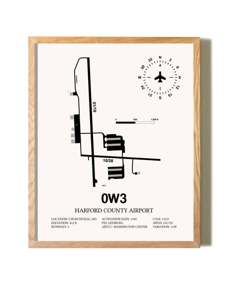 Harford County Airport framed print in natural wood frame