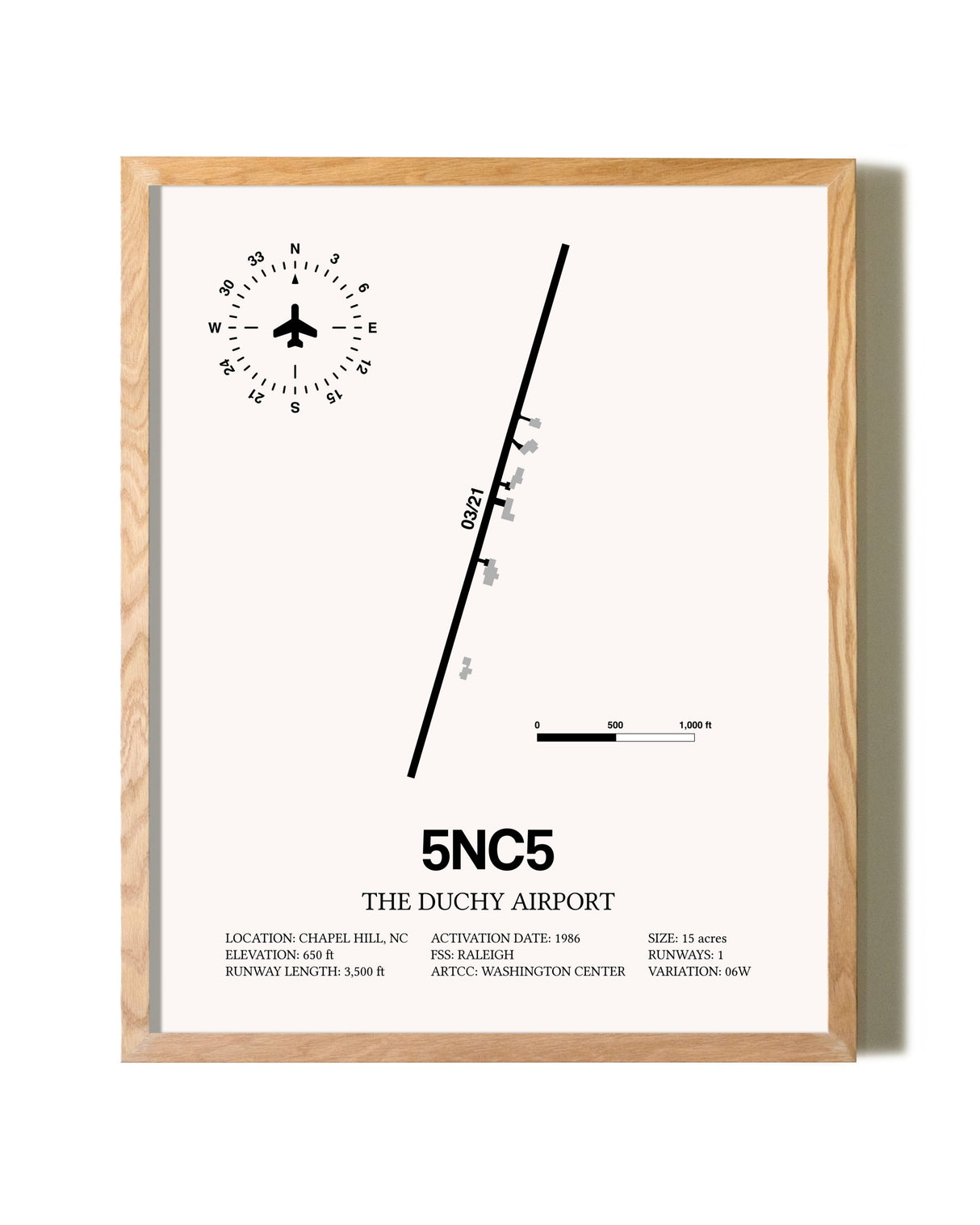 The Duchy Airport framed print in natural wood frame