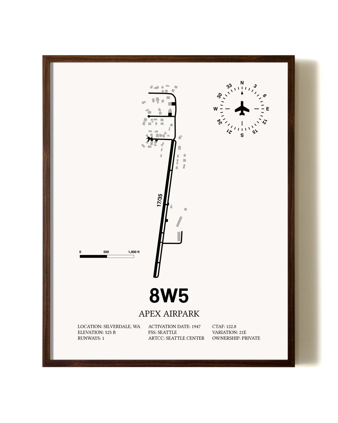 Apex Airpark aviation print in walnut frame