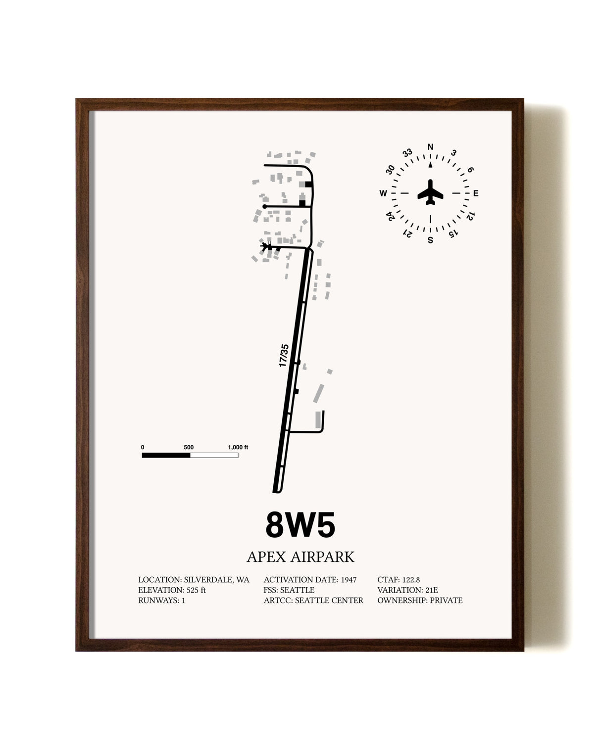 Apex Airpark aviation print in walnut frame