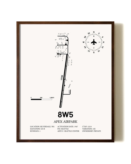 Apex Airpark aviation print in walnut frame