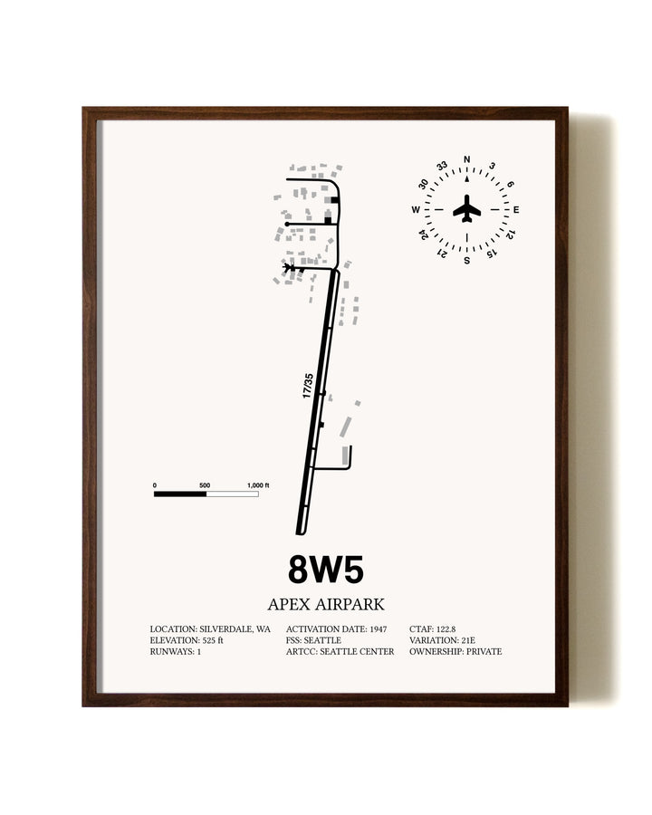 Apex Airpark aviation print in walnut frame