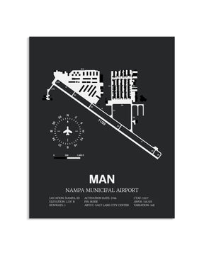 Gray Framed Nampa Municipal Airport layout wall art poster