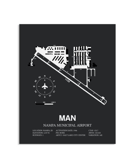 Gray Framed Nampa Municipal Airport layout wall art poster