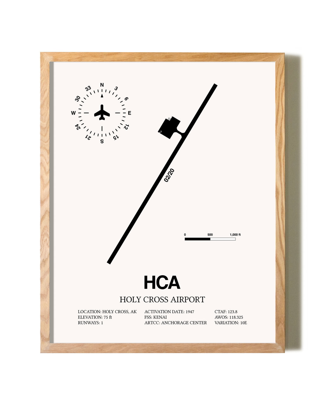 Holy Cross Airport framed print in natural wood frame