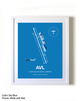 Asheville Regional Airport framed wall art in white frame with mat