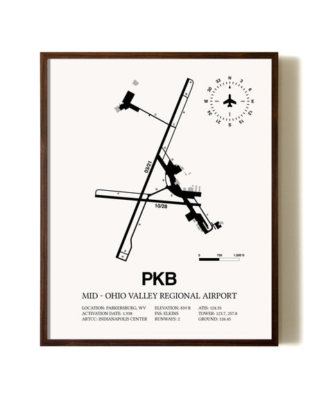 Mid-Ohio Valley Regional Airport aviation print in walnut frame