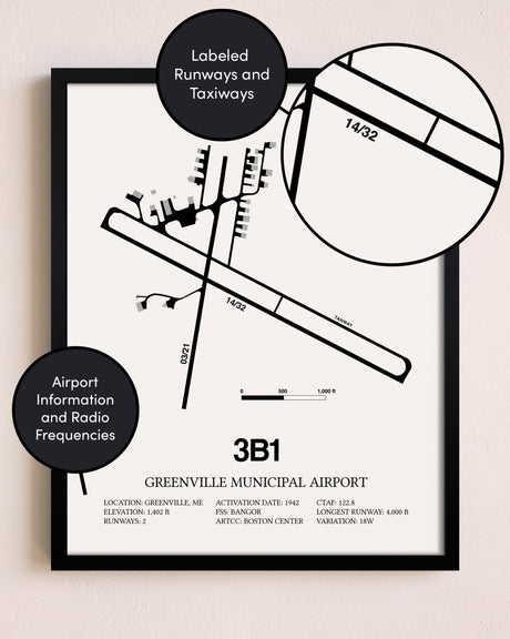 Framed Greenville Municipal Airport layout wall art poster