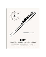 Gray Charlotte-Monroe Executive Airport framed poster displayed in an airplane hangar