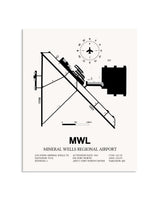 Gray Mineral Wells Regional Airport framed poster displayed in an airplane hangar