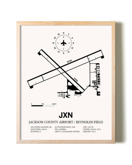Jackson County Airport / Reynolds Field framed wall art in white frame