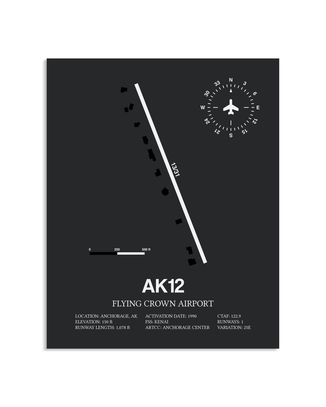 Gray Framed Flying Crown Airport layout wall art poster