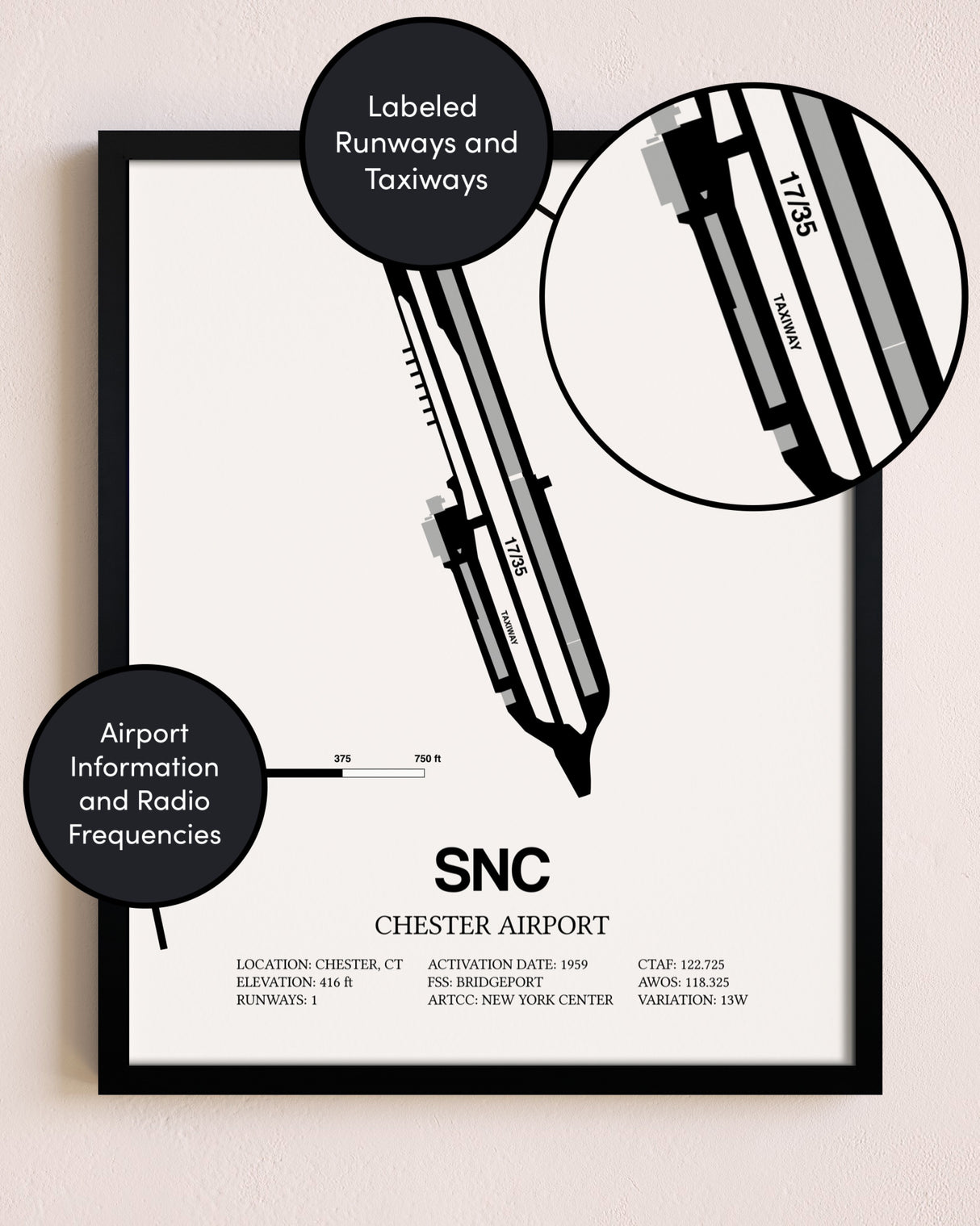 Framed Chester Airport layout wall art poster