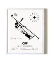Offutt Air Force Base airport map poster in oak frame