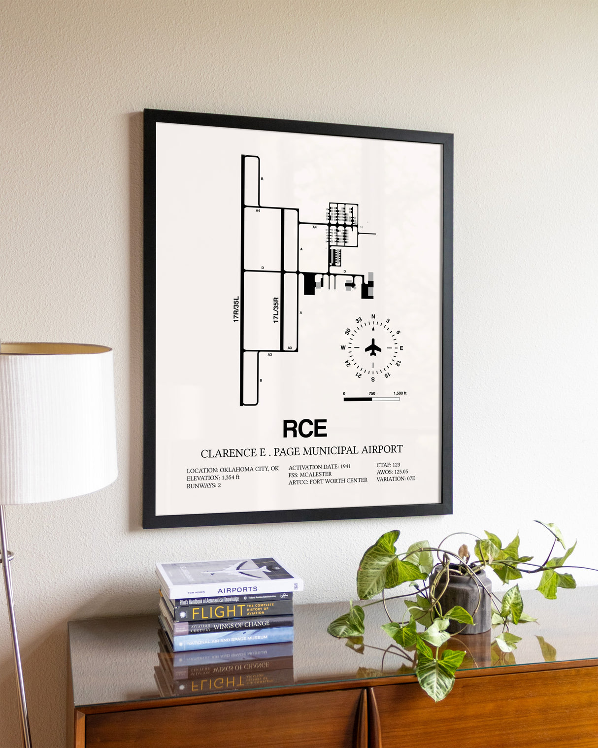 Clarence E. Page Municipal Airport aviation wall décor in black wood frame