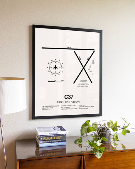 Brodhead Airport aviation wall décor in black wood frame