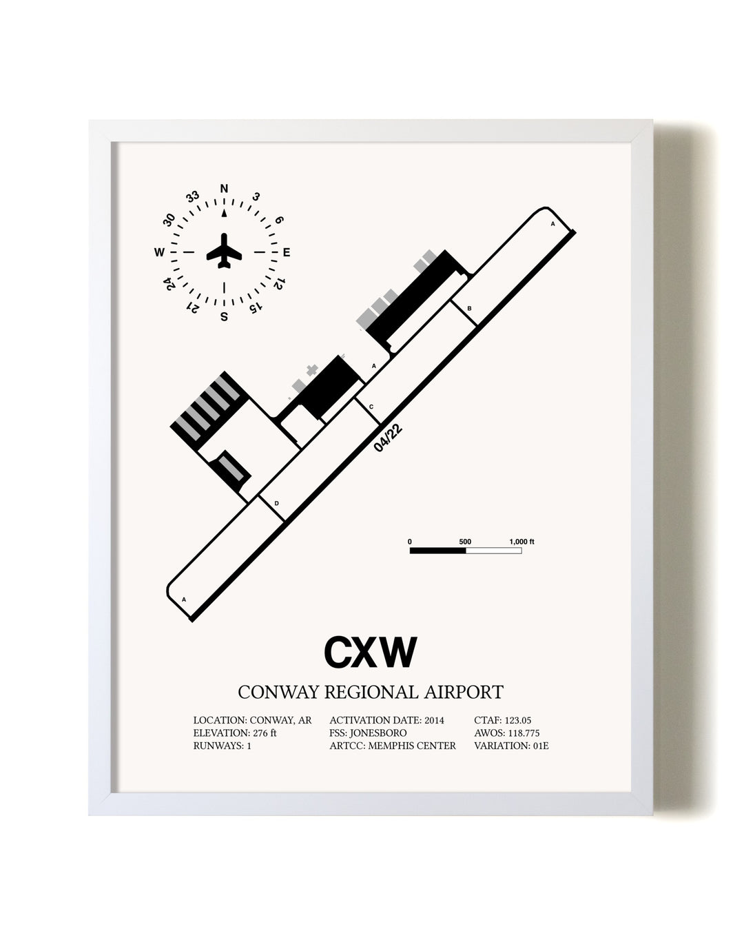Conway Regional Airport airport map poster in oak frame