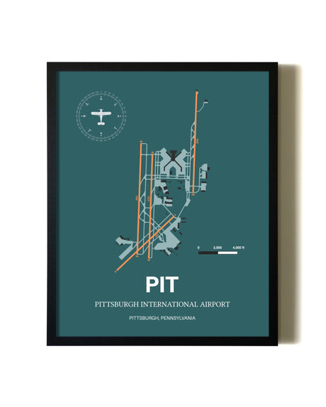 Green Pittsburgh International Airport aviation wall décor in black wood frame