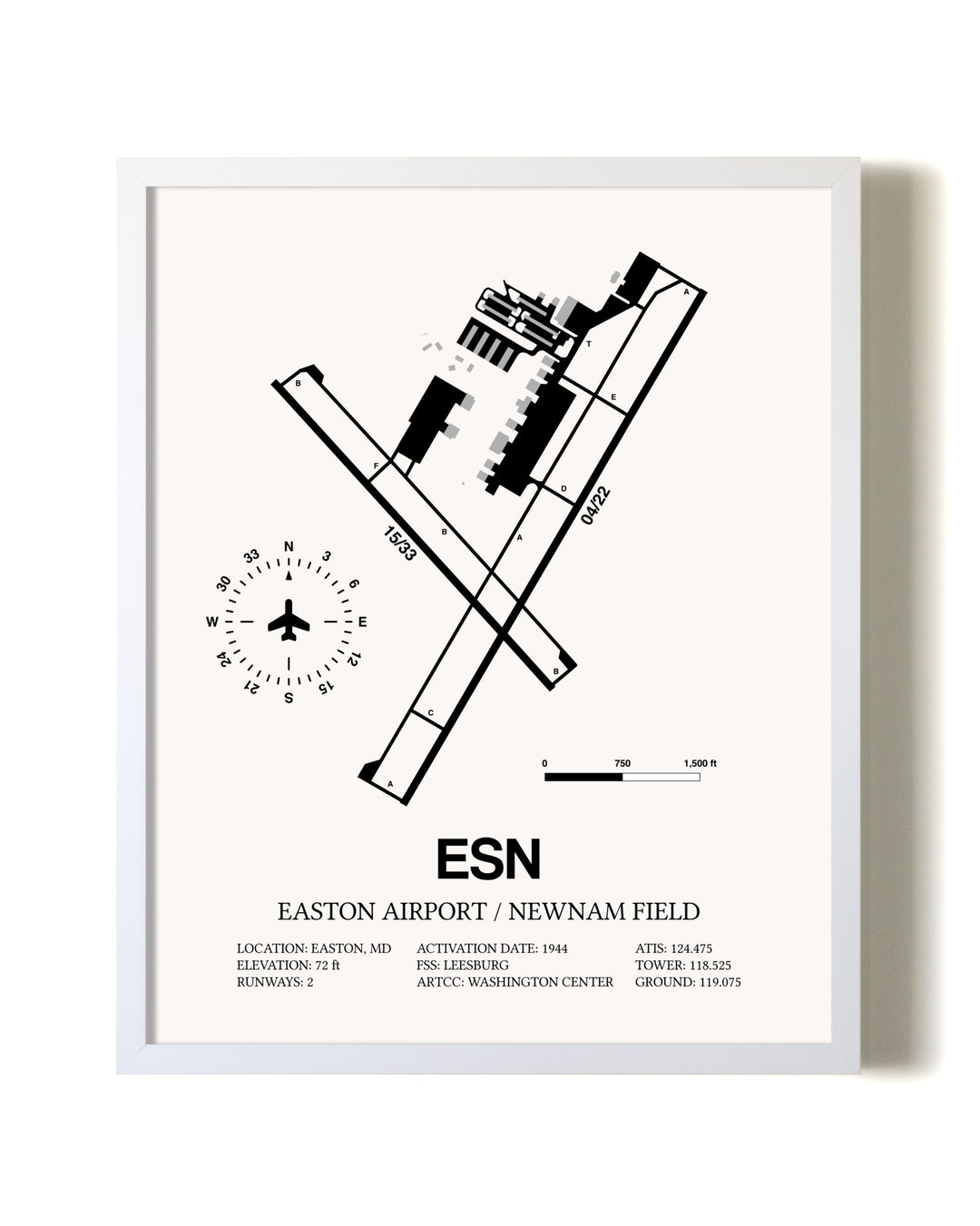Easton Airport / Newnam Field airport map poster in oak frame