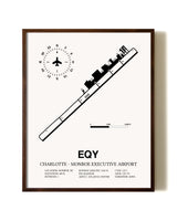 Charlotte-Monroe Executive Airport aviation print in walnut frame